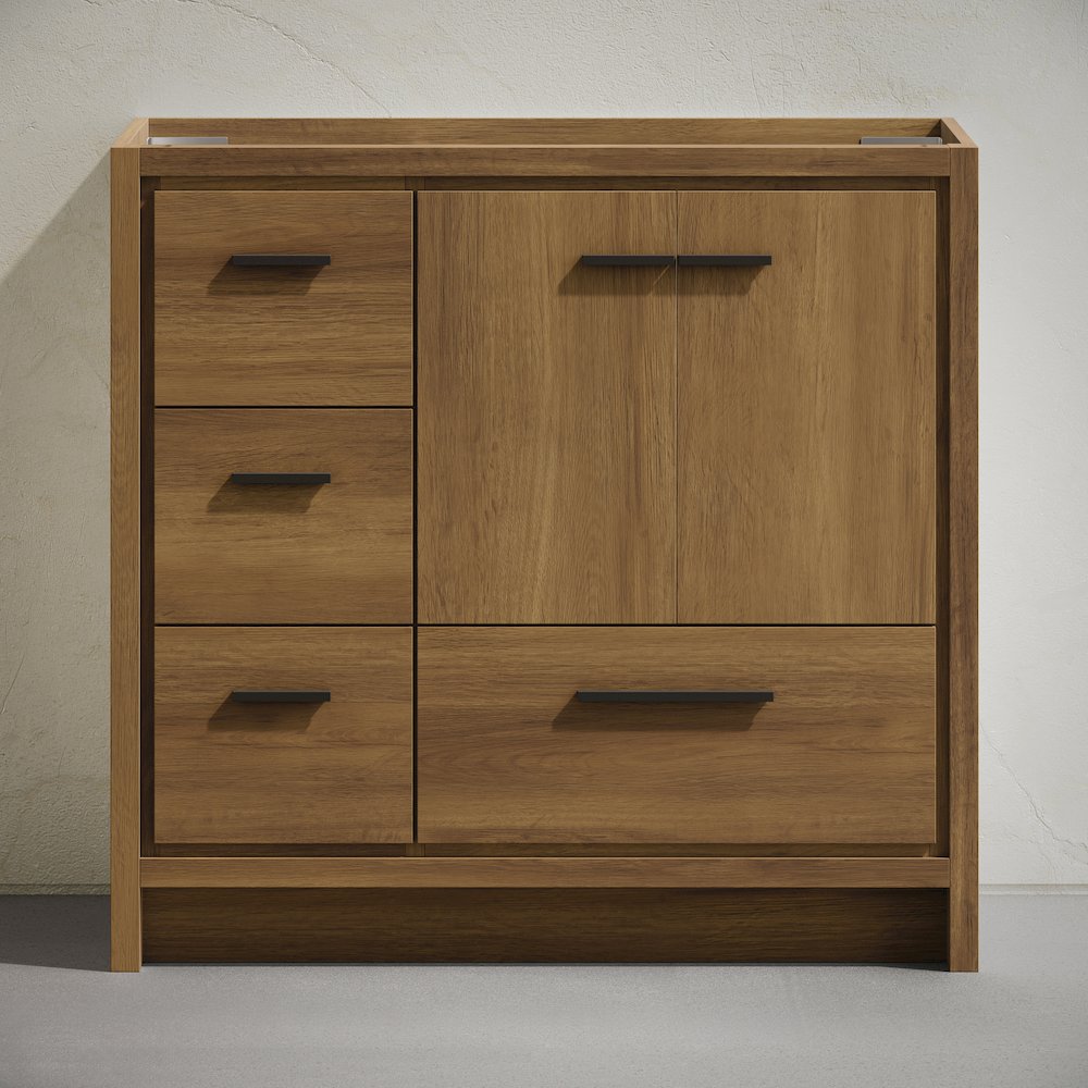 Virage 36" Freestanding Bathroom Vanity in Brown Oak without Sink Top. Picture 5