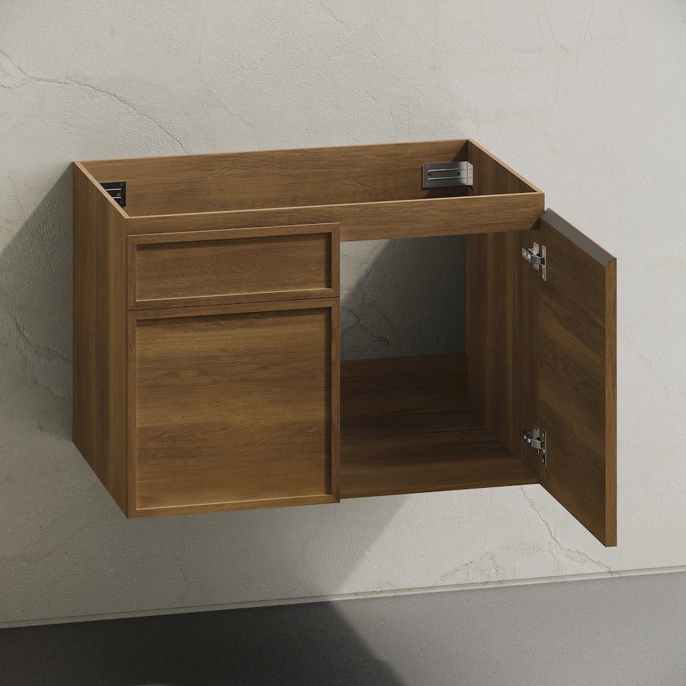 St. Tropez 30" Wall-Mounted Bathroom Vanity Cabinet without Top in Brown Oak. Picture 4