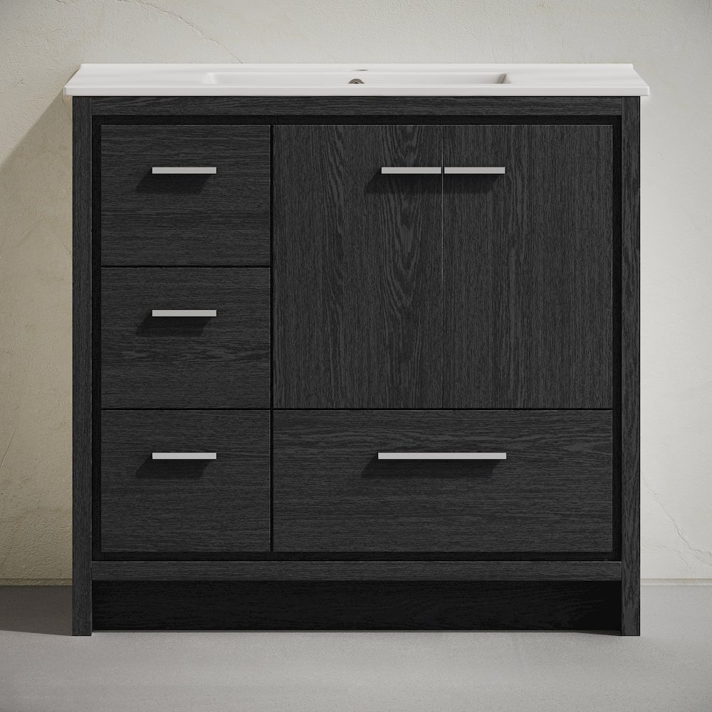 Virage 36" Freestanding Bathroom Vanity in Black Oak with Sink Top. Picture 5