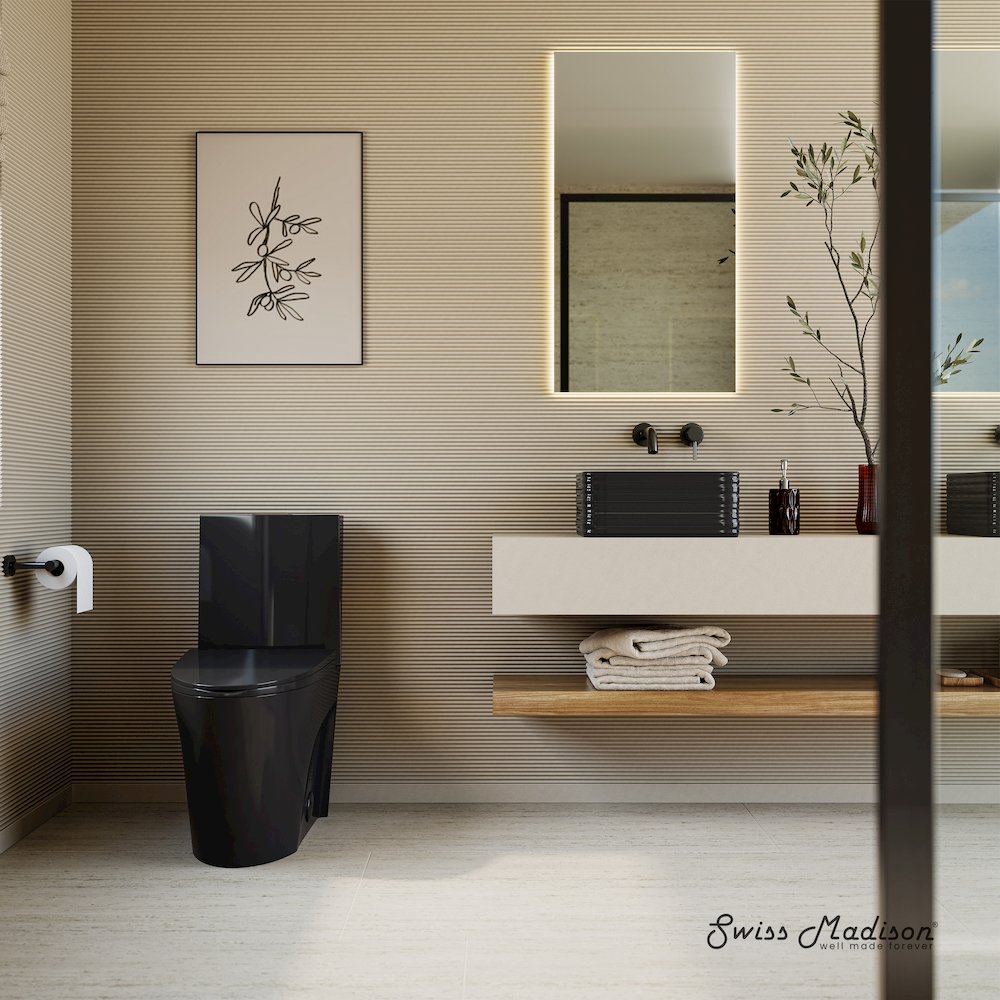 St. Tropez One Piece Elongated Toilet Vortex™ Flush in Glossy Black 1.1/1.6 gpf. Picture 5