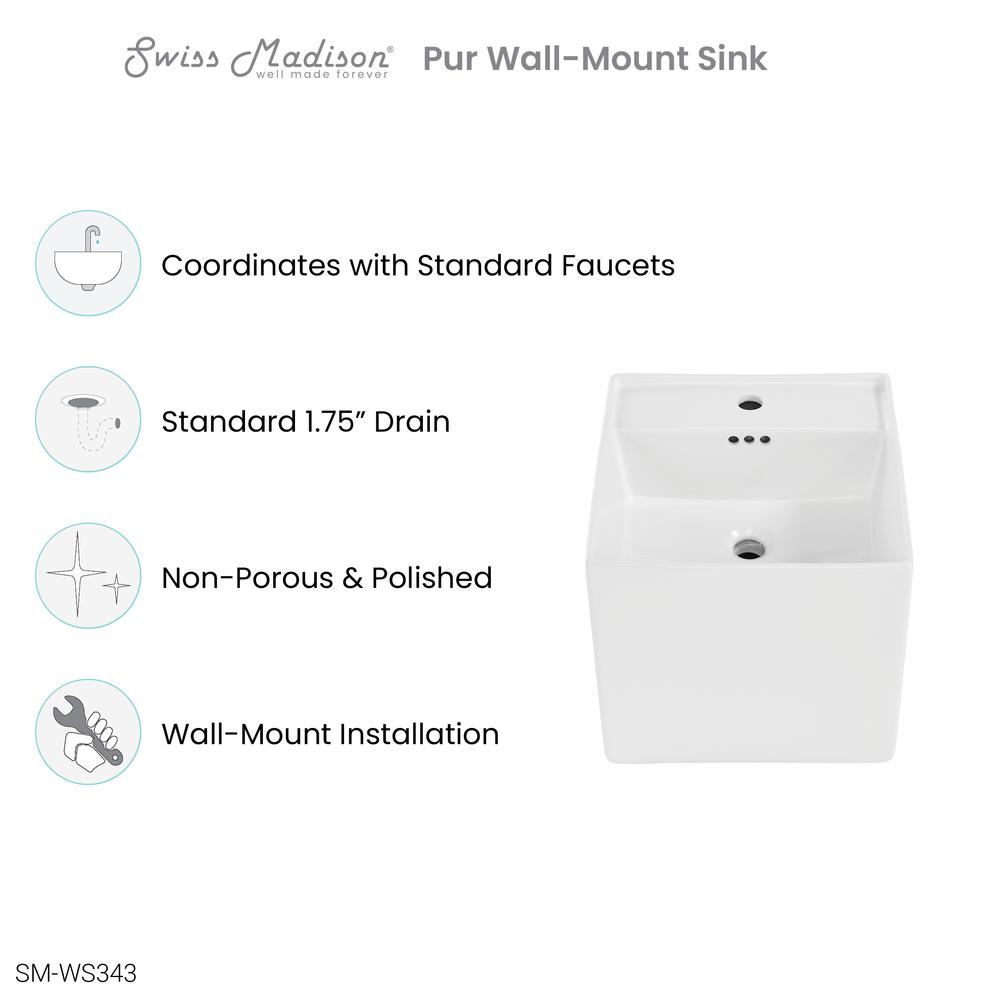 Pur 16.5" Square Wall-Mount Bathroom Sink. Picture 7