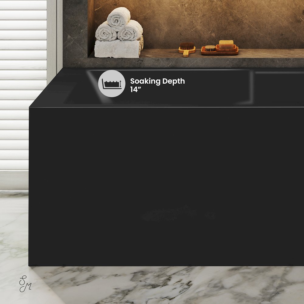 Voltaire 60 x 32 Right Drain Soaking Alcove Corner Apron Bathtub in Matte Black. Picture 4