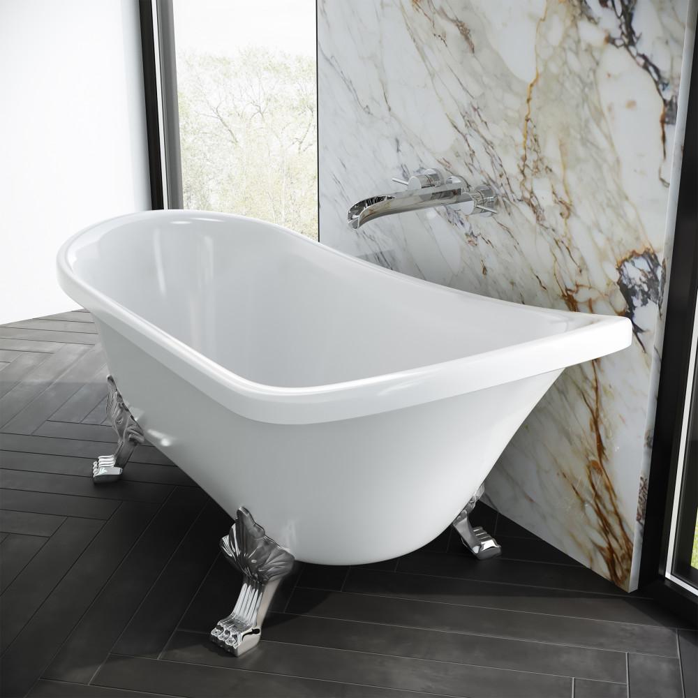 Cache Single Slipper, Clawfoot Soaking Acrylic Bathtub, Chrome Clawfoot. Picture 2