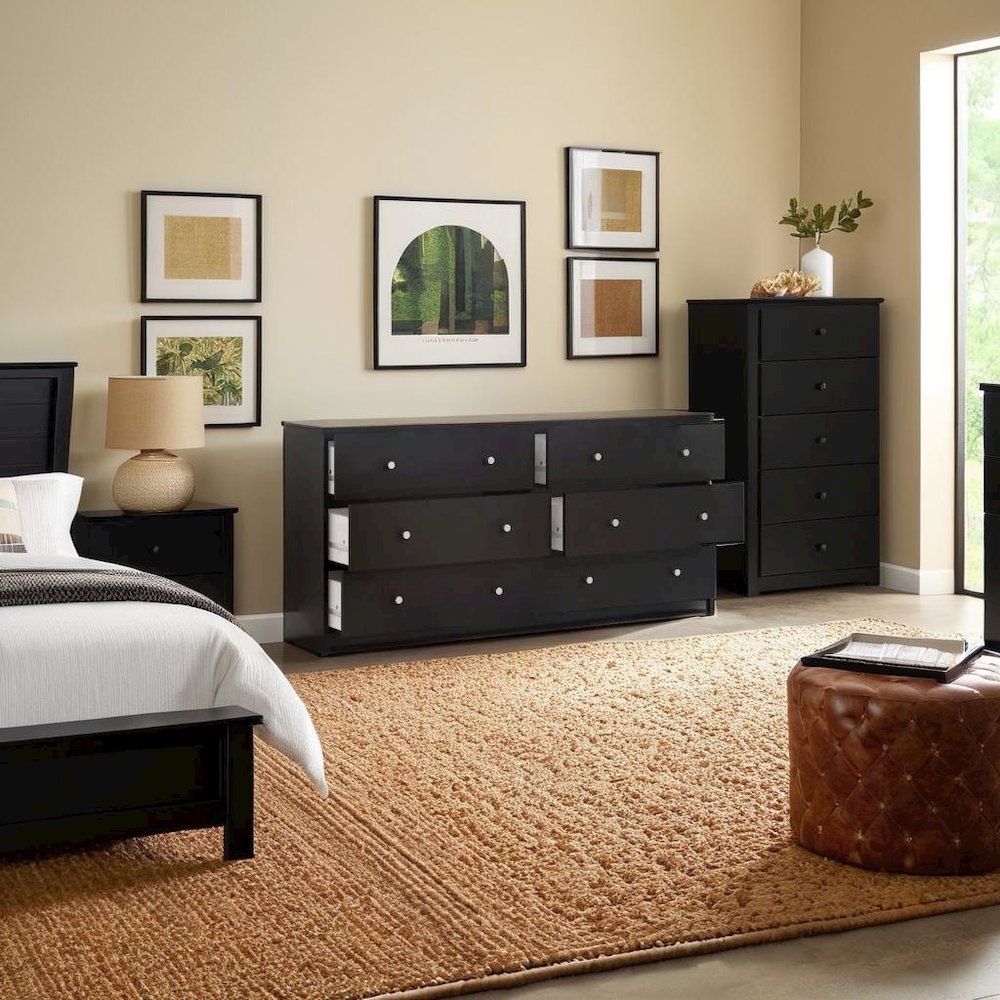 Furnifact Black Dresser for Bedroom – Modern 6 Drawer Dresser with Spacious Storage – Sleek Black Dresser and Bedroom Dresser for Clothes and Essentials. Picture 5