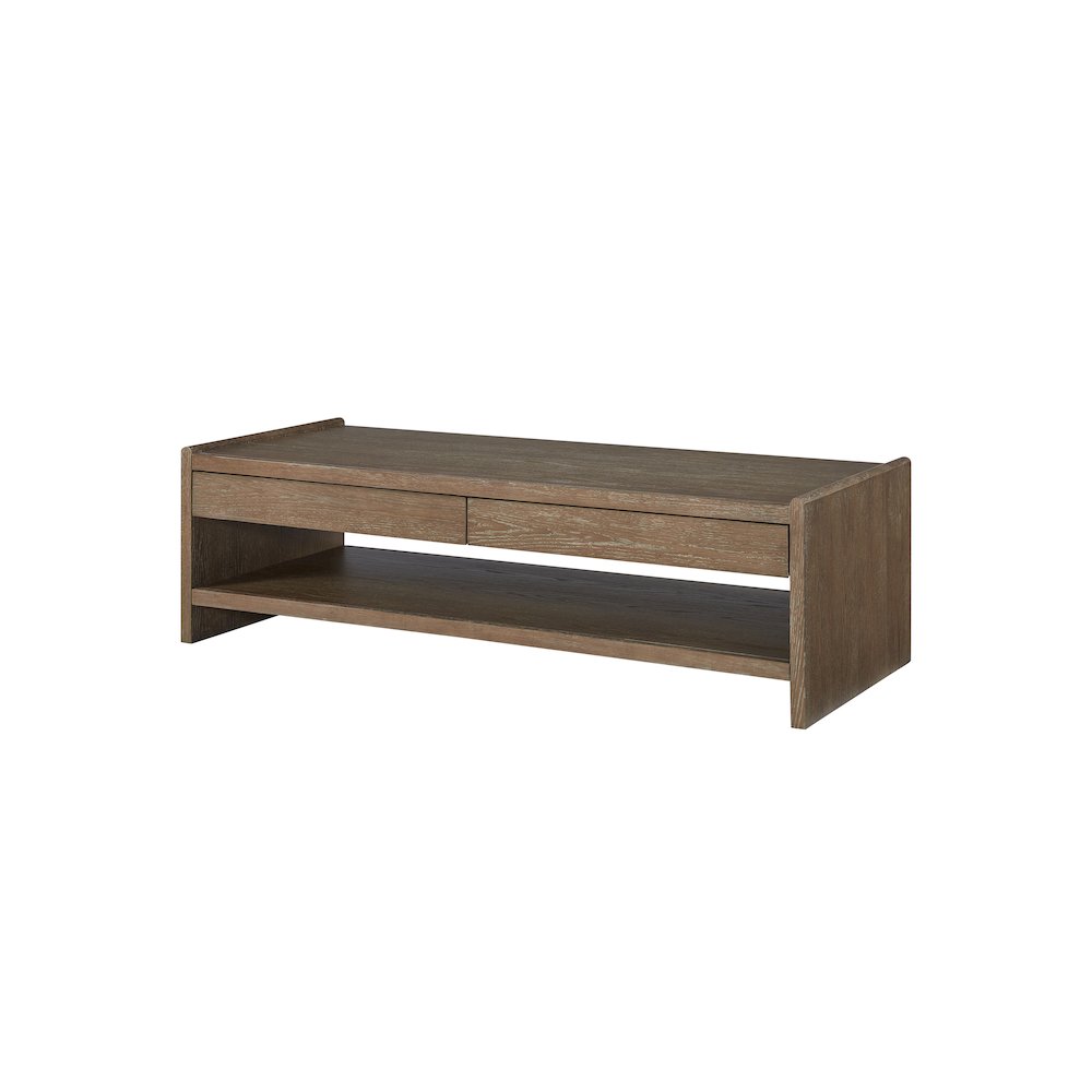 Transitional Elements Wood Top 2-Drawer Cocktail Table. Picture 3