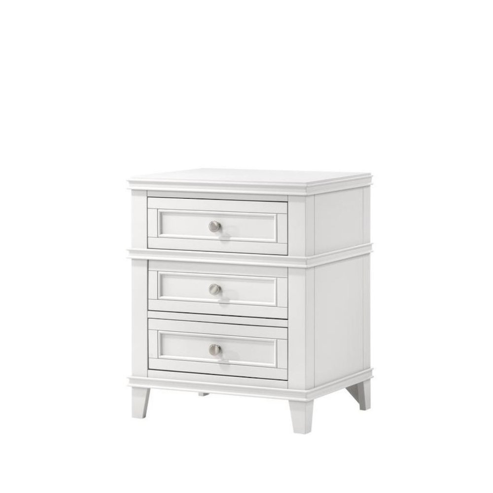 White Nightstand with 3 Drawers, 3 Tier Wood Organizer and USB Port. Picture 1