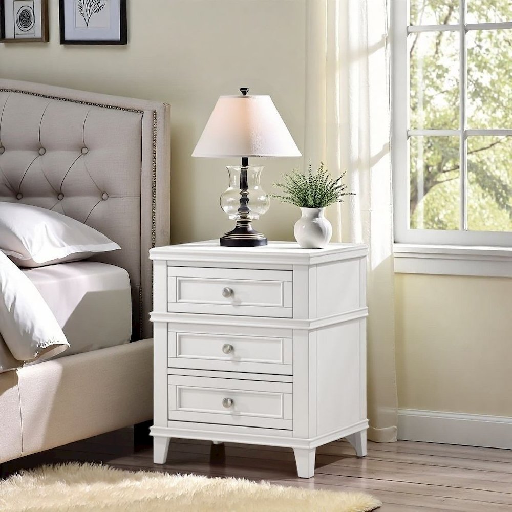 White Nightstand with 3 Drawers, 3 Tier Wood Organizer and USB Port. Picture 2
