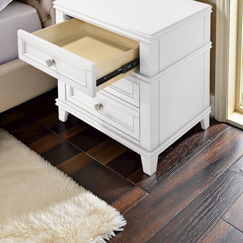 White Nightstand with 3 Drawers, 3 Tier Wood Organizer and USB Port. Picture 3