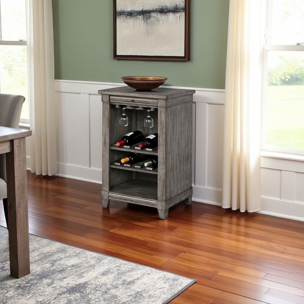 Gray Wine Cabinet with Storage – Bar for Living Room with Tray and Shelf. Picture 2