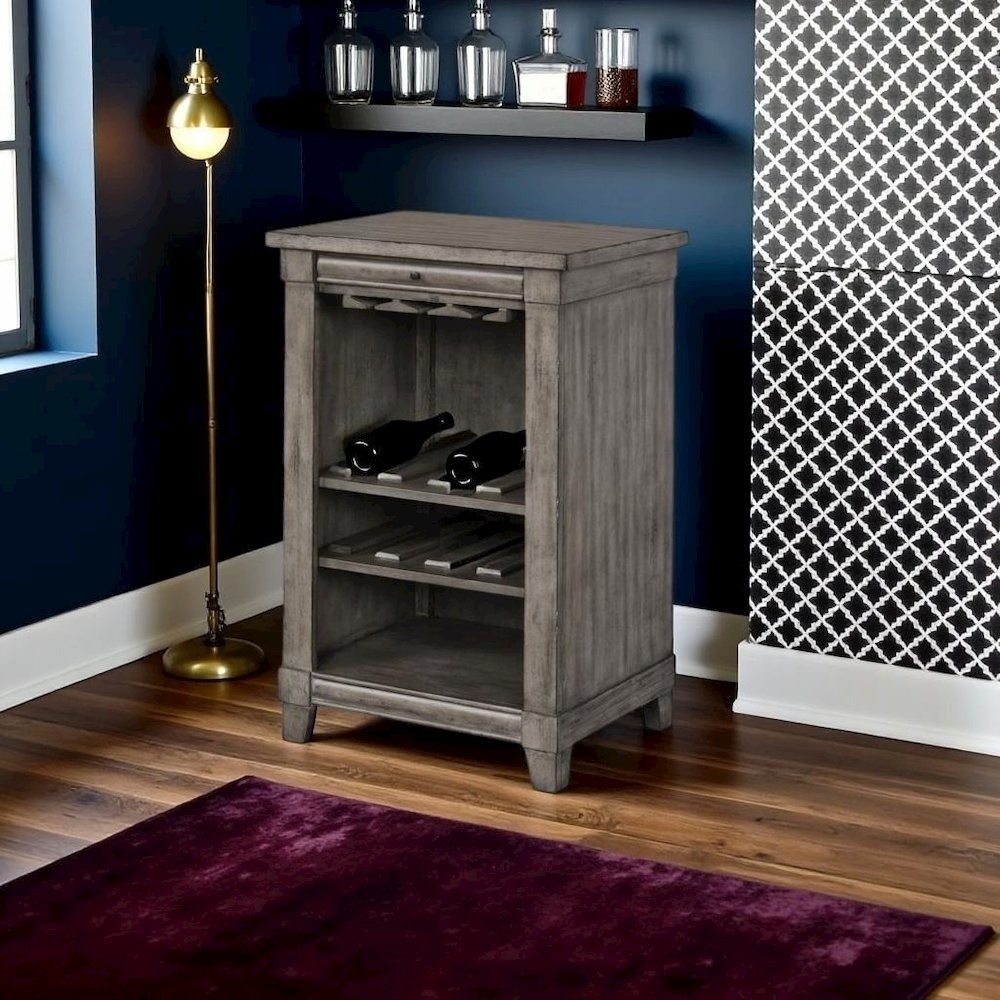 Gray Wine Cabinet with Storage – Bar for Living Room with Tray and Shelf. Picture 3