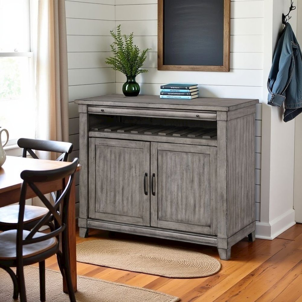 Gray Console Table with Storage – Rustic Bar Cabinet for Living Room Use. Picture 3