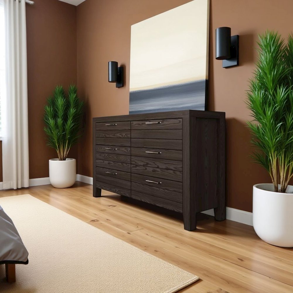 Brown Wood 6 Drawer Dresser – Solid Hardwood Dresser for Bedroom Storage. Picture 3
