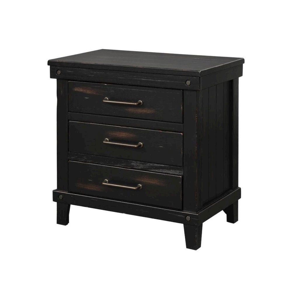 Black Nightstand with 3 Drawers, 3 Tier Storage Organizer Cabinet. Picture 1