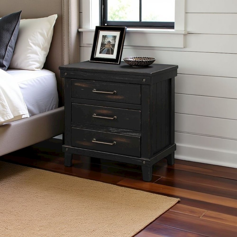 Black Nightstand with 3 Drawers, 3 Tier Storage Organizer Cabinet. Picture 2