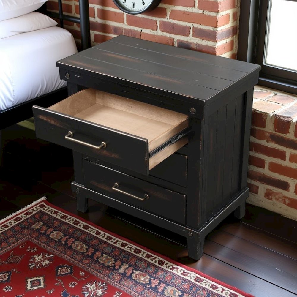 Black Nightstand with 3 Drawers, 3 Tier Storage Organizer Cabinet. Picture 3