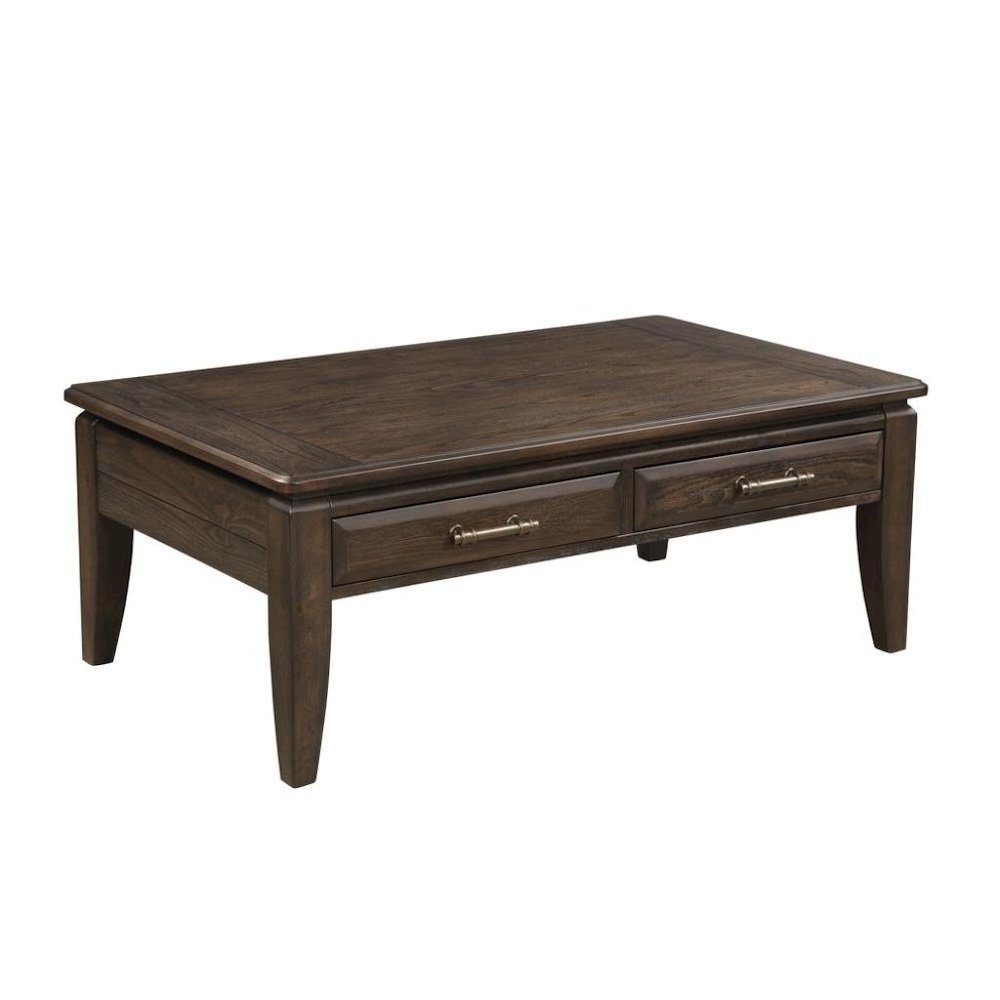 Brown Cocktail Table with 2 Drawers – Vintage Solid Wood Coffee Table. Picture 1