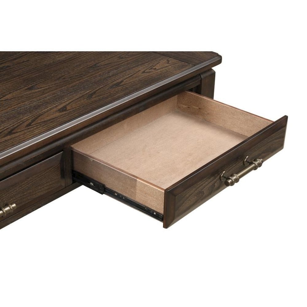 Brown Cocktail Table with 2 Drawers – Vintage Solid Wood Coffee Table. Picture 5