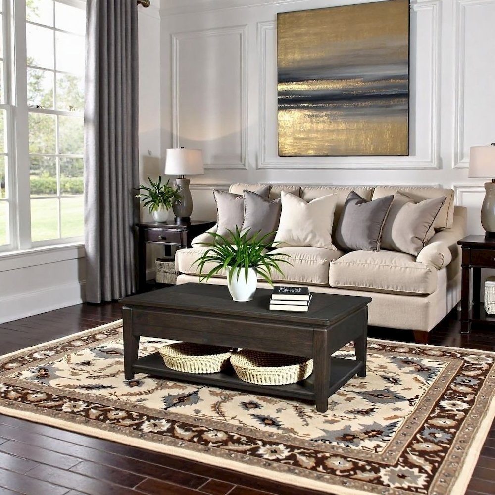 Mahogany Lift Top Cocktail Table – Modern Coffee Table with Storage. Picture 3