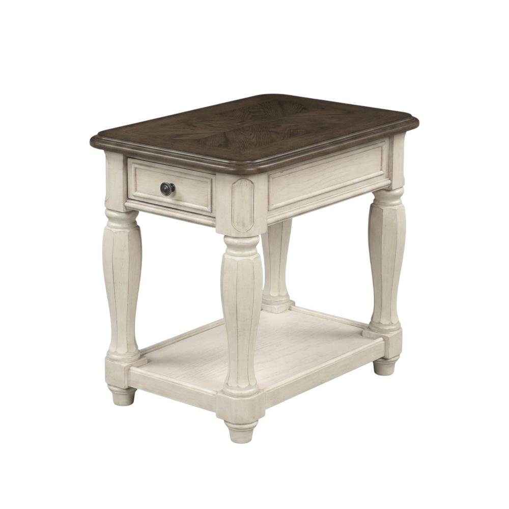 White Accent Table with 1 Drawer – Antique Bedroom Side Table in Cottage Style. Picture 1