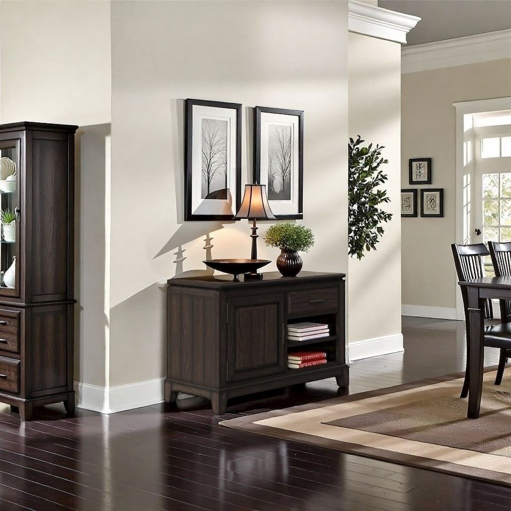 Brown Wood Credenza Storage Cabinet with 1  Drawer and 2 Shelves for Living Room. Picture 3
