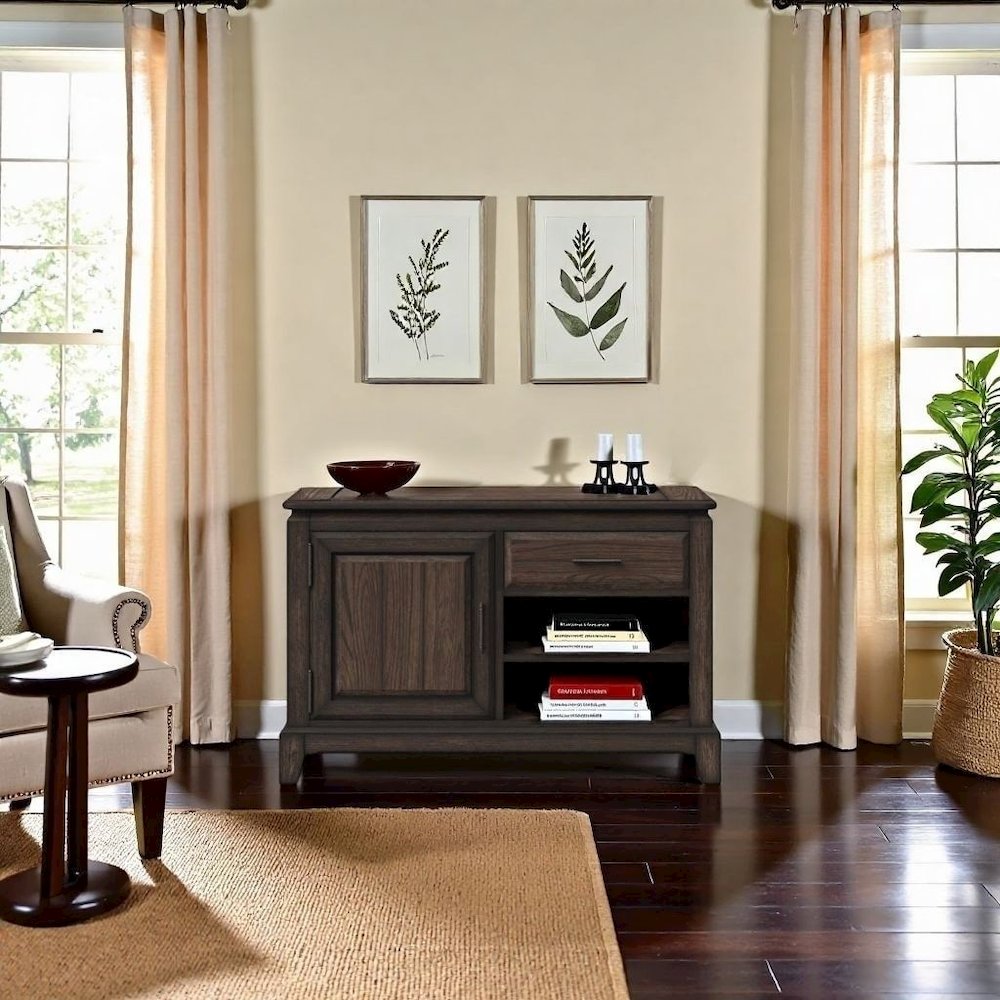 Brown Wood Credenza Storage Cabinet with 1  Drawer and 2 Shelves for Living Room. Picture 2