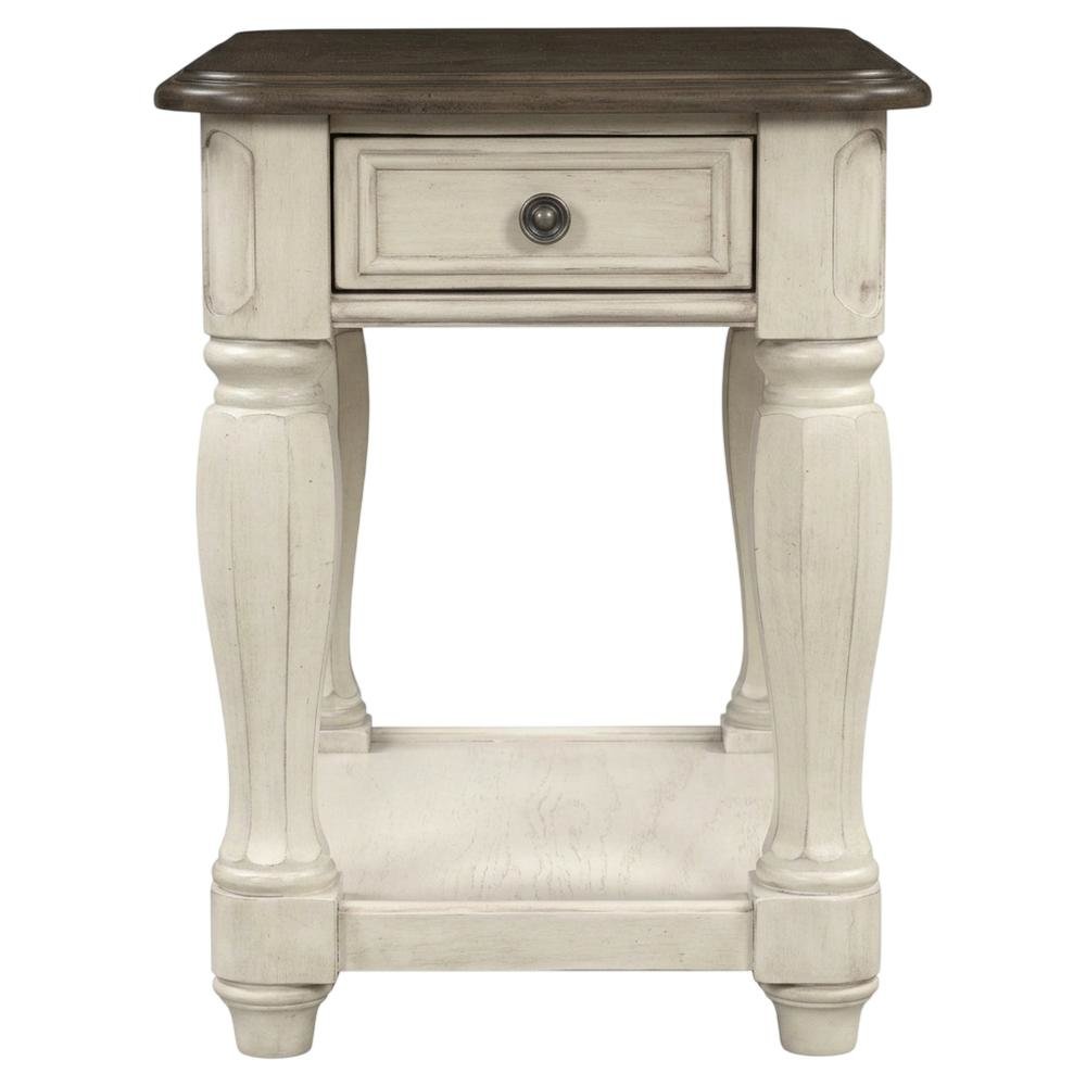 White Accent Table with 1 Drawer – Antique Bedroom Side Table in Cottage Style. Picture 4