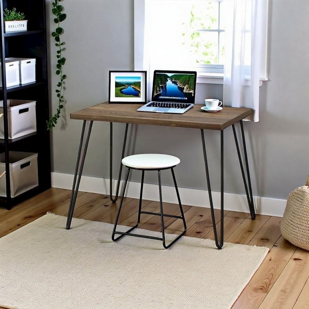 Rustic Wood and Metal Desk – Modern Home Office or Study Workstation. Picture 2