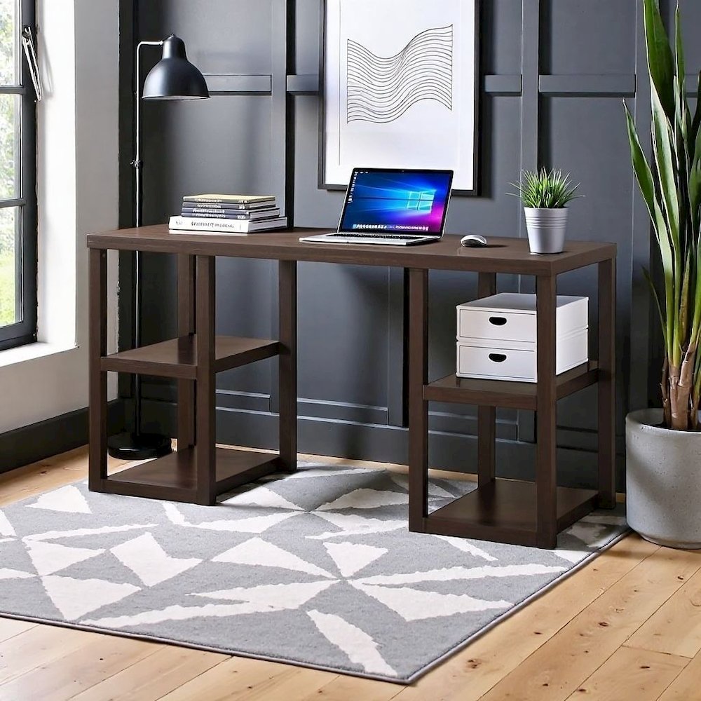 Brown Wood Desk with Shelfs – Natural Writing Table for Home or Office. Picture 2