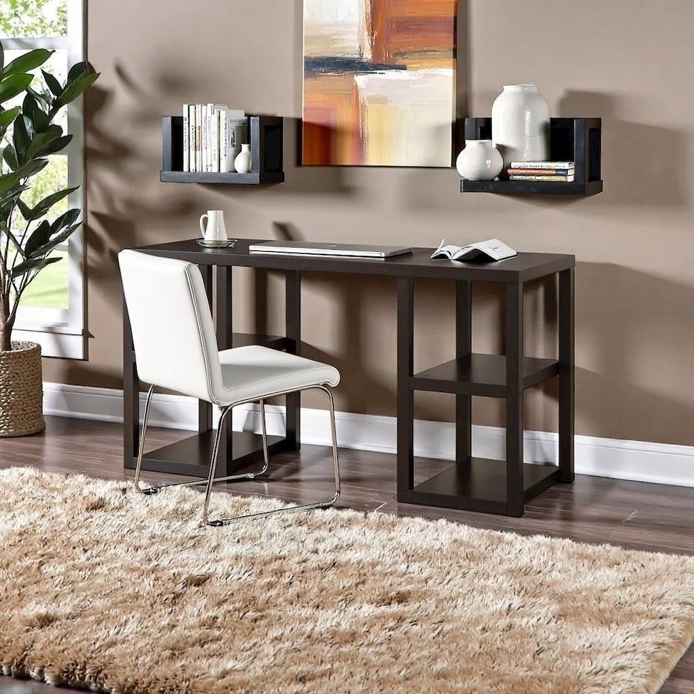 Brown Wood Desk with Shelfs – Natural Writing Table for Home or Office. Picture 3