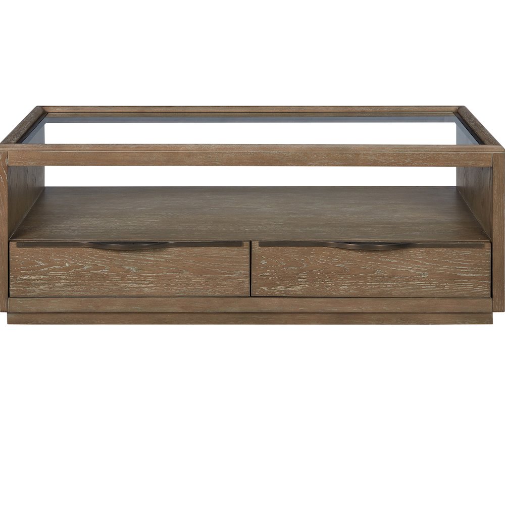 Transitional Elements Glass Top Cocktail Table - Cocoa. Picture 1