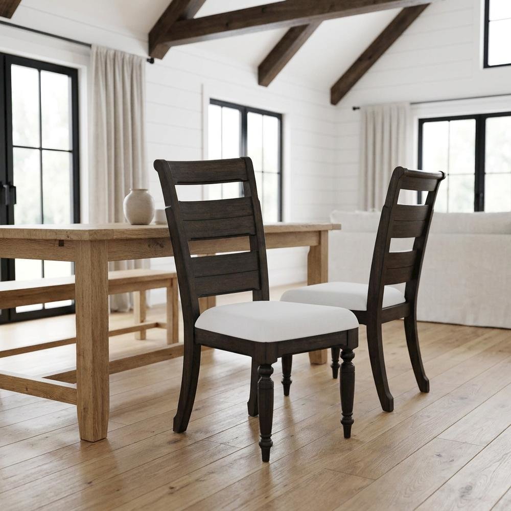 Solid Hardwood Ladder Back Dining Chair for Kitchen Dining Room, Set of 2. Picture 3