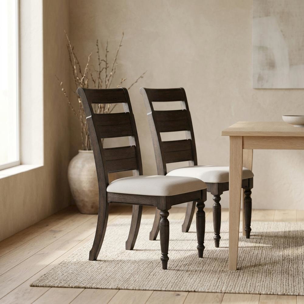 Solid Hardwood Ladder Back Dining Chair for Kitchen Dining Room, Set of 2. Picture 4