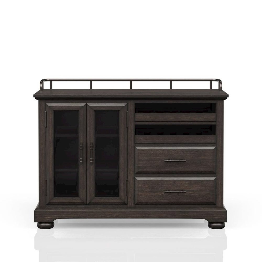 Brown Credenza with Storage – Sideboard Buffet Cabinet with Glass
