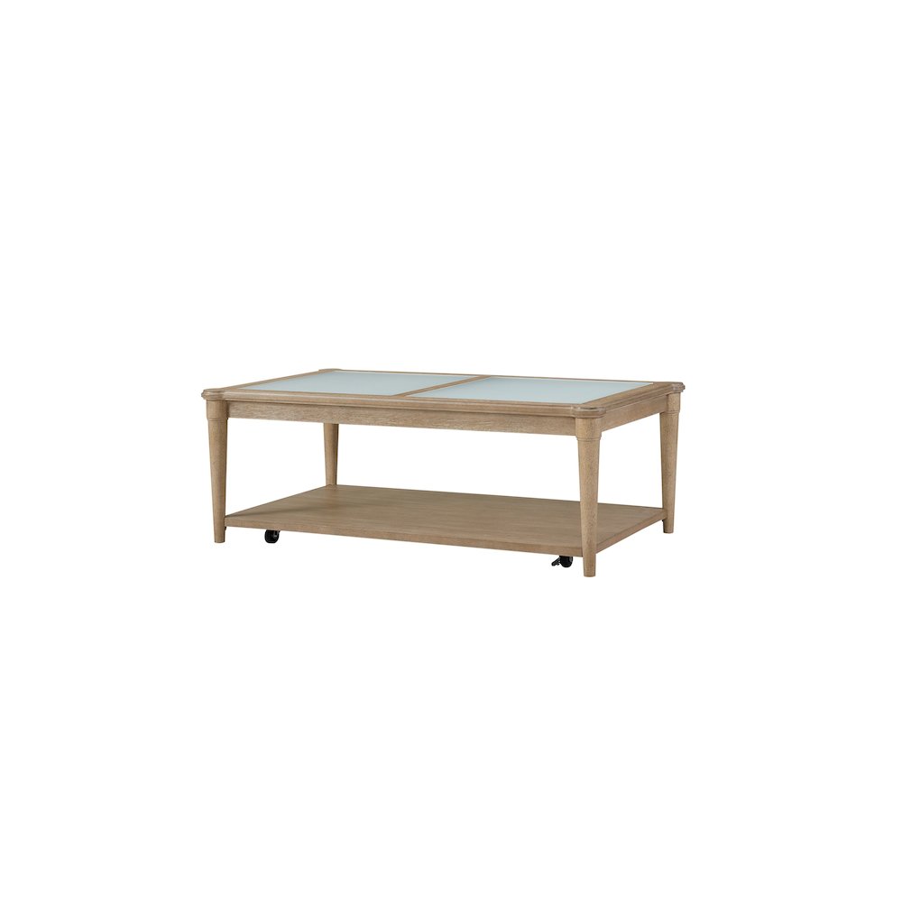 Wilmington Frosted Glass Top Cocktail Table W/ Casters. Picture 3