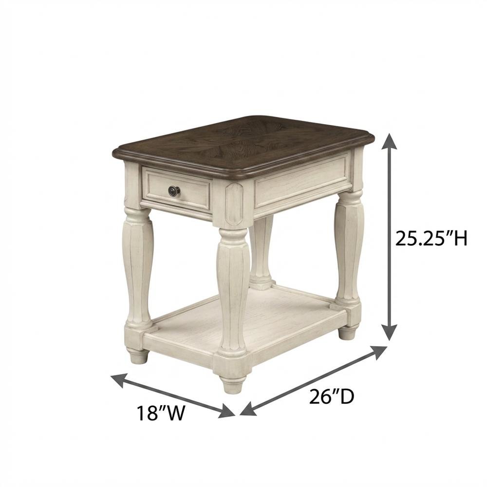 White Accent Table with 1 Drawer – Antique Bedroom Side Table in Cottage Style. Picture 7