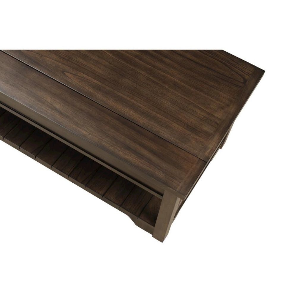 Walnut Lift Top Cocktail Table – Rustic Coffee Table with Storage Shelf. Picture 5