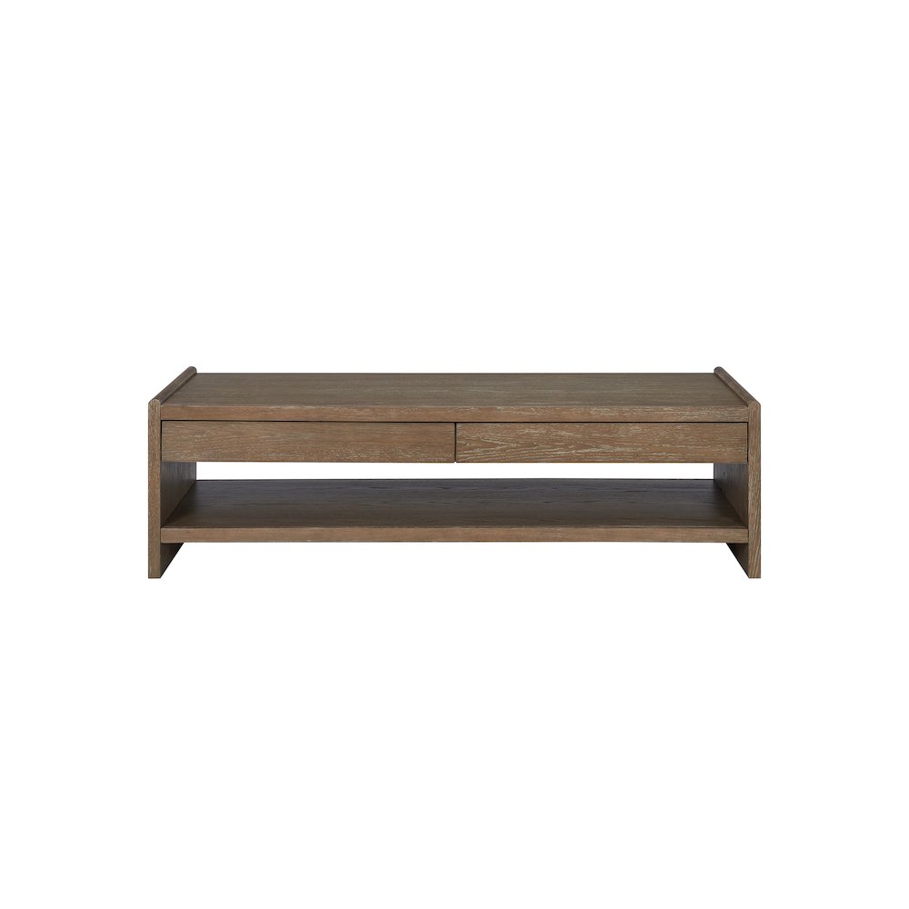 Transitional Elements Wood Top 2-Drawer Cocktail Table. Picture 4
