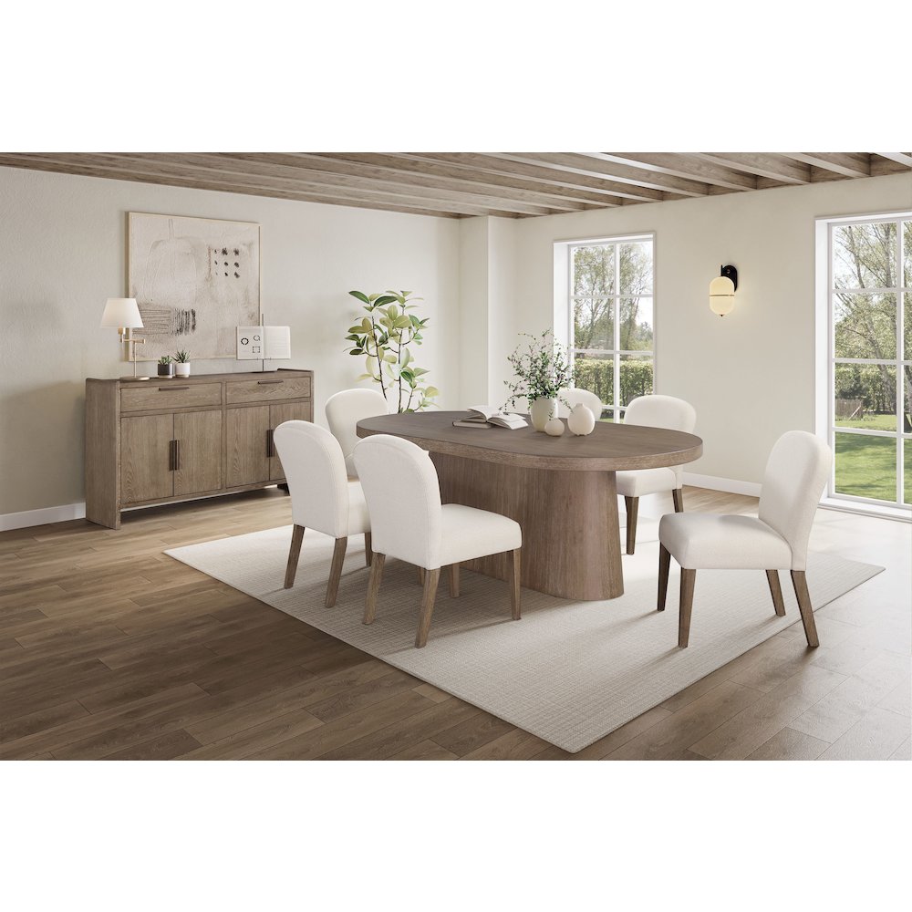 Elements Oval Pedestal Table - In Cocoa Finish. Picture 5