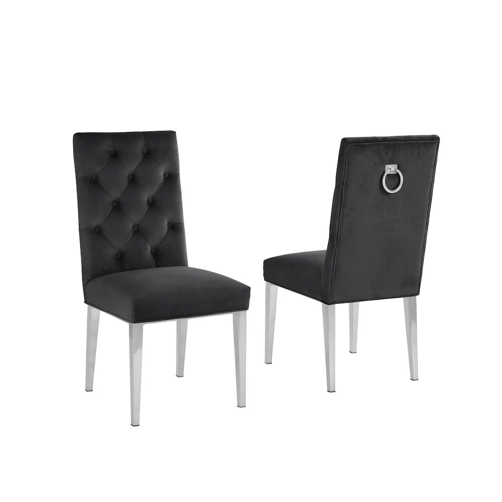 Black Velvet Tufted Dining Side Chairs, Chrome - Set of 2. Picture 1