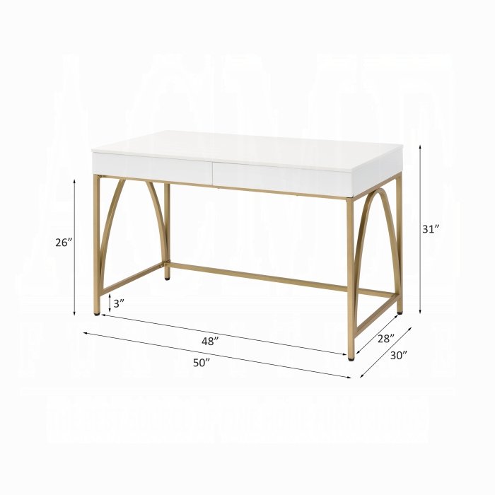 Desk, White High Gloss & Gold 92660. Picture 5