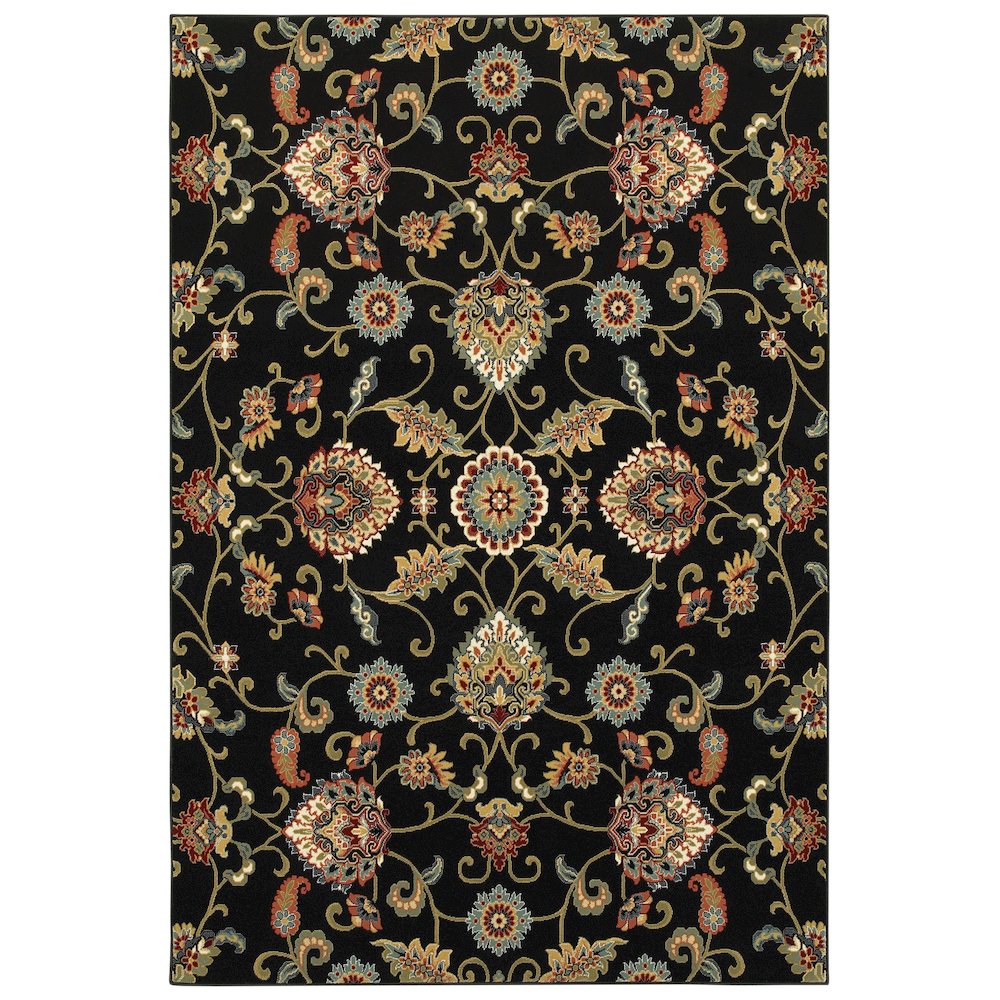 KASHAN Black 5' 3 X  7' 6 Area Rug. Picture 1