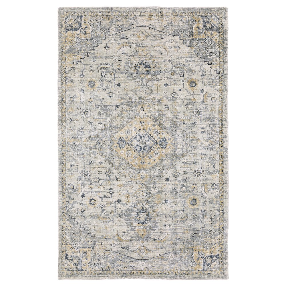 6X9 Traditional Rug Made of Wool and Viscose, Ivory color. Picture 1