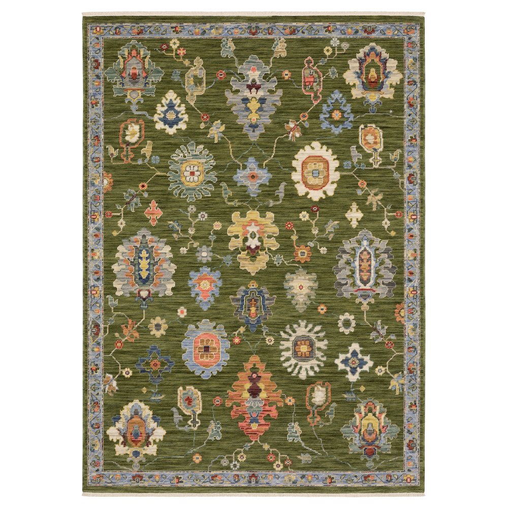 Runner Traditional Rug Made of Wool/Nylon, Green color. Picture 1