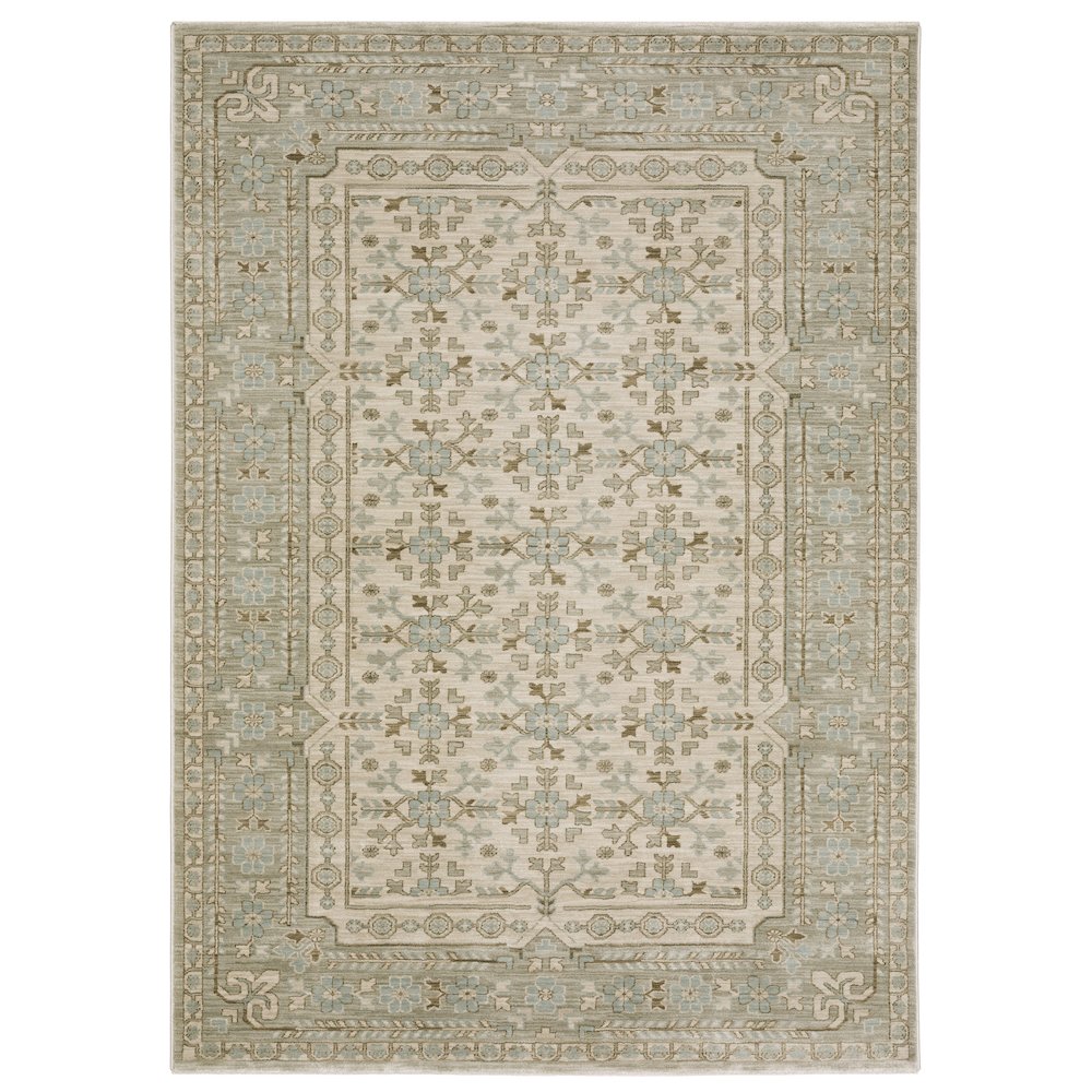 Casual Rug 5' 3" X  7' 6" Size in Beige/ Blue Color. Picture 1