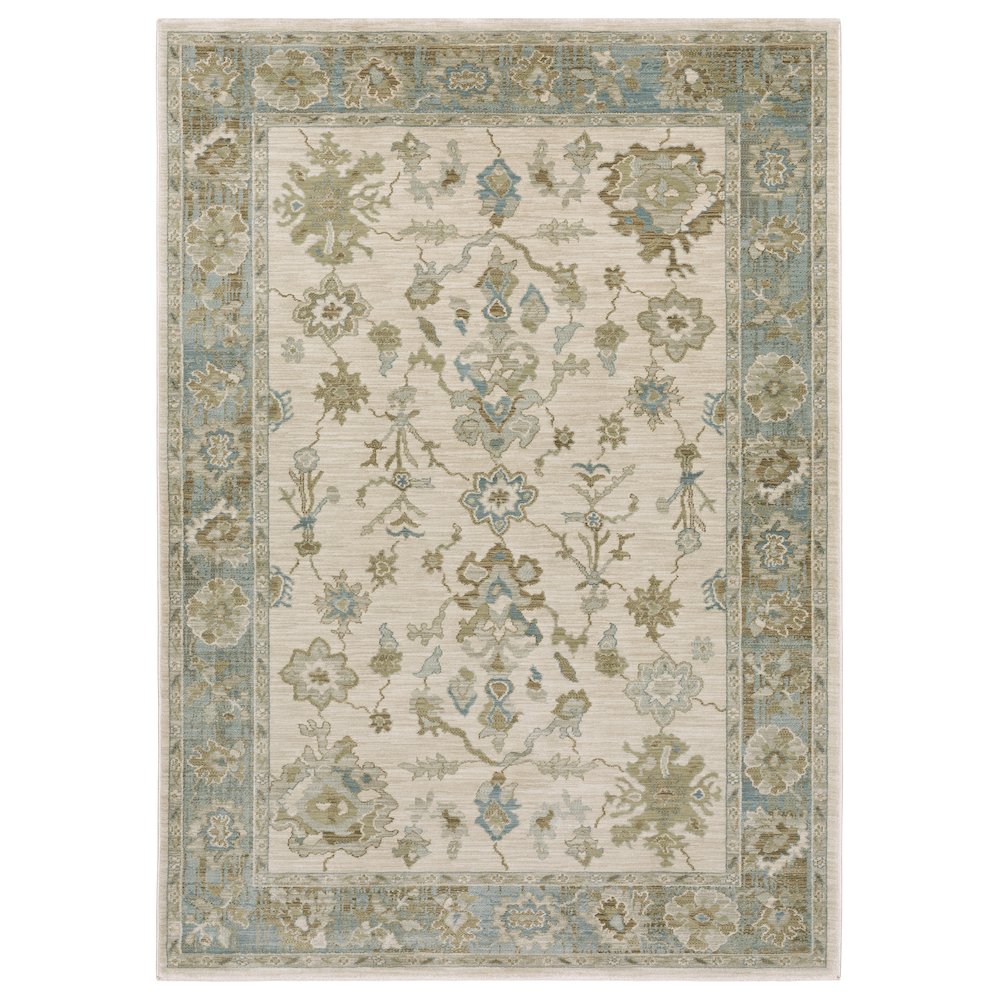 Traditional Rug 5' 3" X  7' 6" Size in Beige/ Blue Color. Picture 1