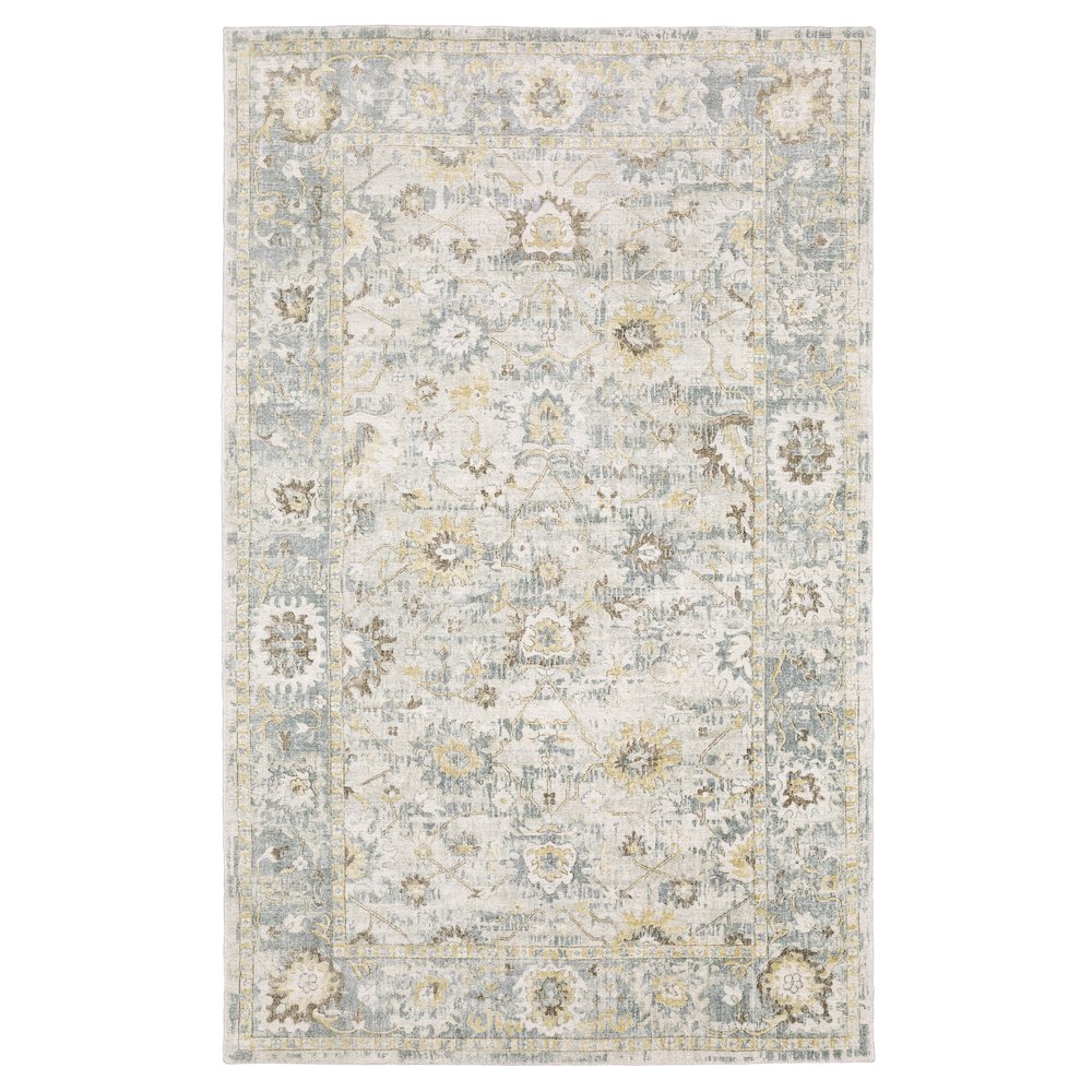 8X11 Traditional Rug Made of Wool and Viscose, Ivory color. Picture 1