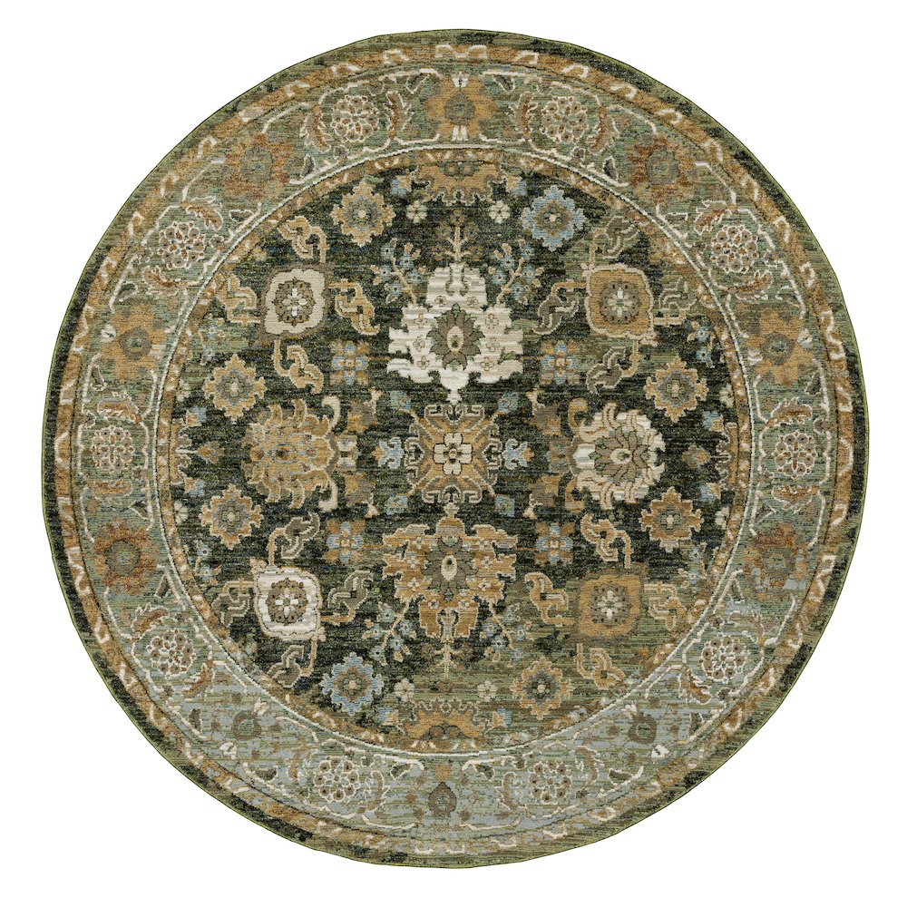 Round Traditional Rug Made of Nylon/PolyP, Green color. Picture 1