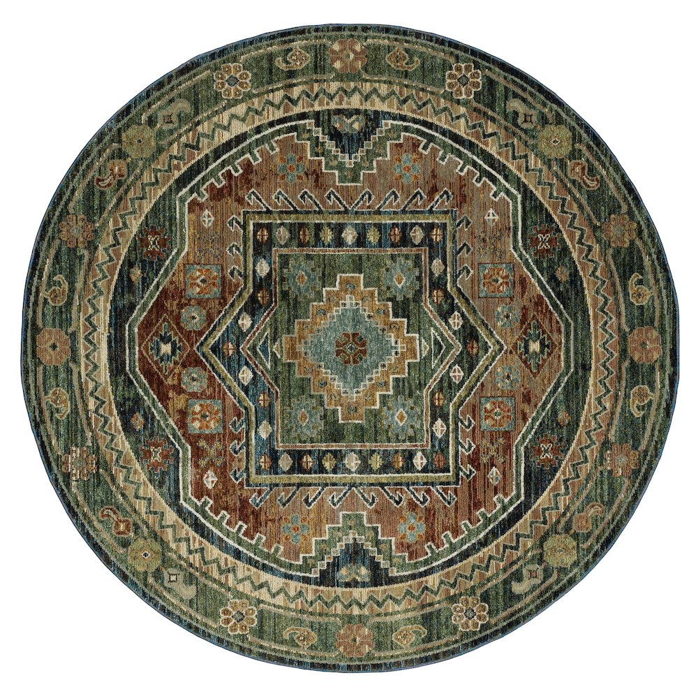 Round Traditional Rug Made of Nylon/PolyP, Blue color. Picture 1