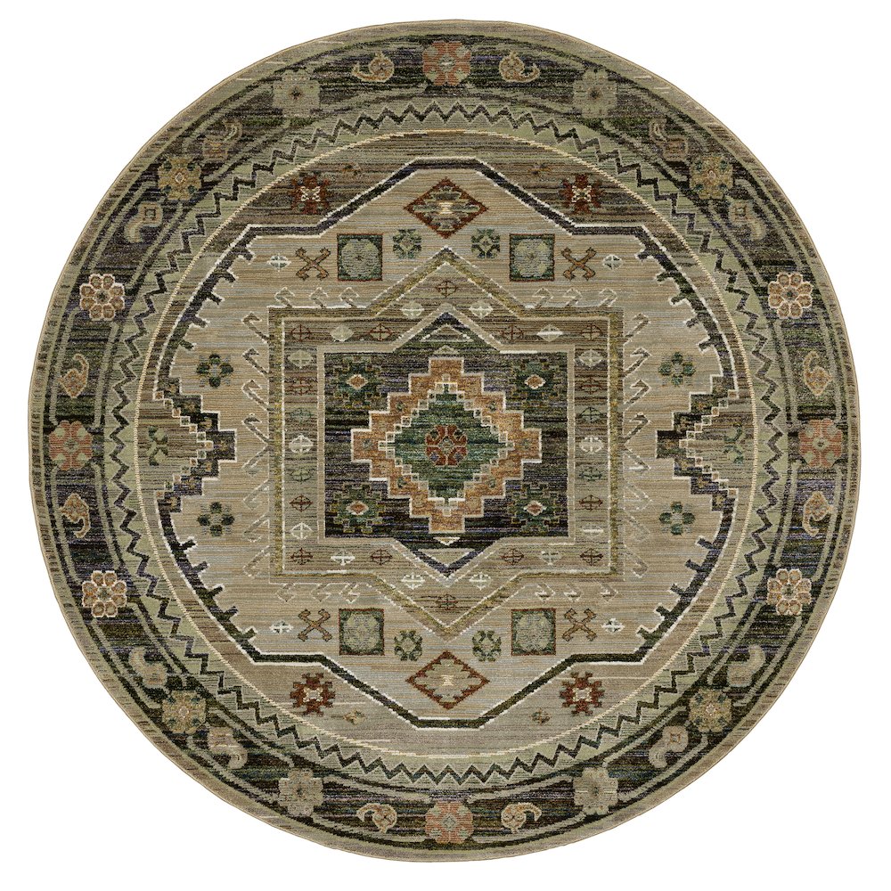 Round Casual Rug Made of Nylon/PolyP, Green color. Picture 1