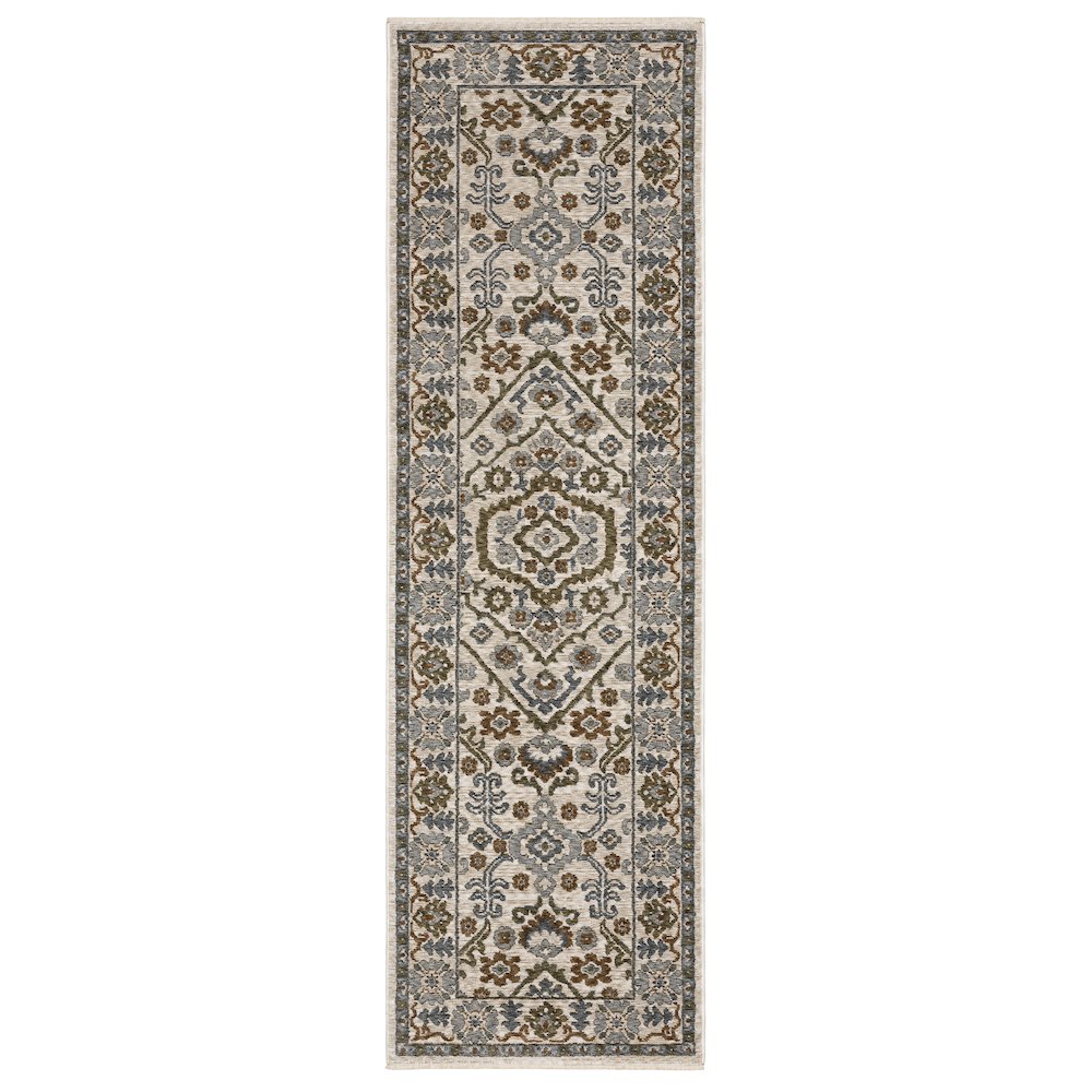 Traditional Rug 2' 3" X  7' 6" Size in Ivory/ Green Color. Picture 1